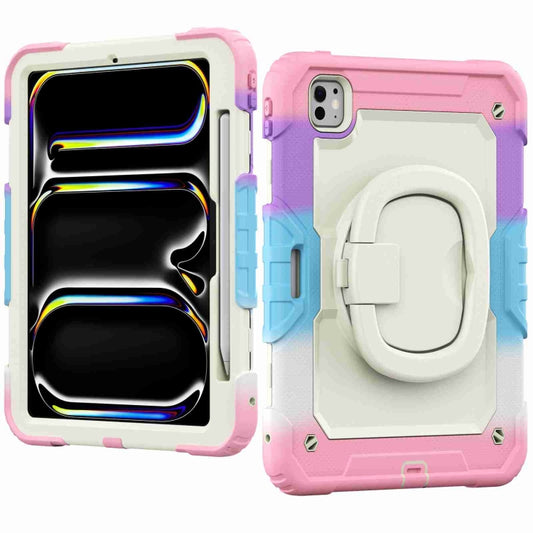 For iPad Pro 11 2025 / 2024 Handle Silicone Hydric PC Tablet Case with Shoulder Strap(Camouflage Pink) by buy2fix