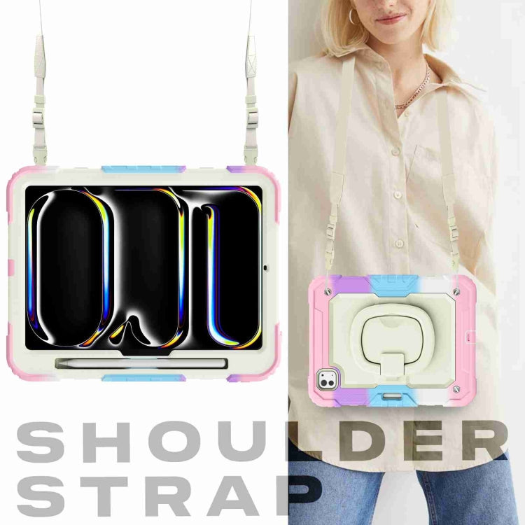 For iPad Pro 11 2025 / 2024 Handle Silicone Hydric PC Tablet Case with Shoulder Strap(Camouflage Pink) by buy2fix