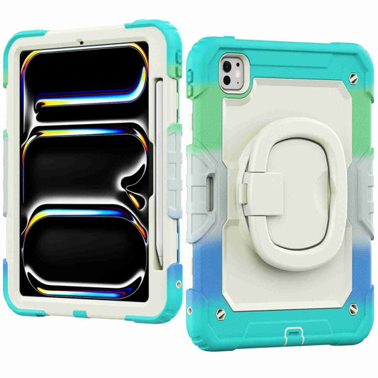 For iPad Pro 11 2025 / 2024 Handle Silicone Hydric PC Tablet Case with Shoulder Strap(Camouflage Light Blue) by buy2fix