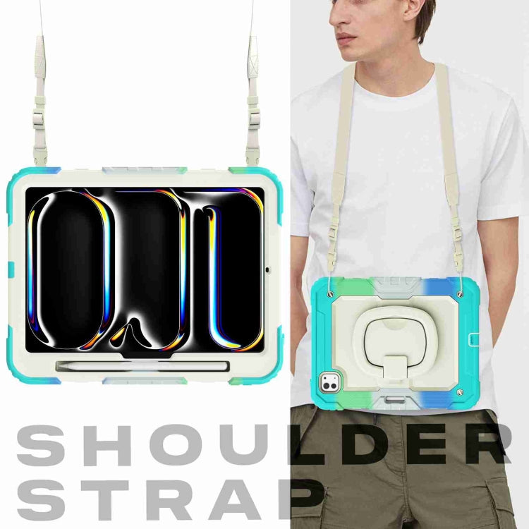 For iPad Pro 11 2025 / 2024 Handle Silicone Hydric PC Tablet Case with Shoulder Strap(Camouflage Light Blue) by buy2fix