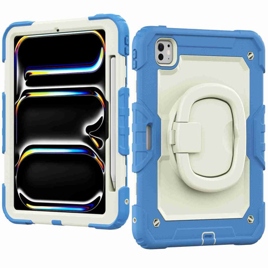 For iPad Pro 11 2025 / 2024 Handle Silicone Hydric PC Tablet Case with Shoulder Strap(Beige Cyan-blue) by buy2fix