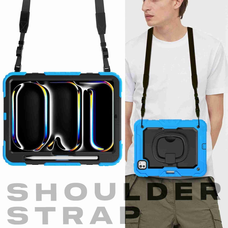 For iPad Pro 11 2025 / 2024 Handle Silicone Hydric PC Tablet Case with Shoulder Strap(Light Blue) by buy2fix