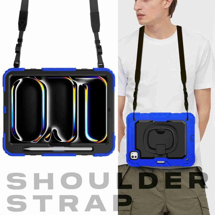 For iPad Pro 11 2025 / 2024 Handle Silicone Hydric PC Tablet Case with Shoulder Strap(Dark Blue) by buy2fix