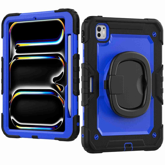 For iPad Pro 11 2025 / 2024 Handle Silicone Hydric PC Tablet Case with Shoulder Strap(Dark Blue PC) by buy2fix