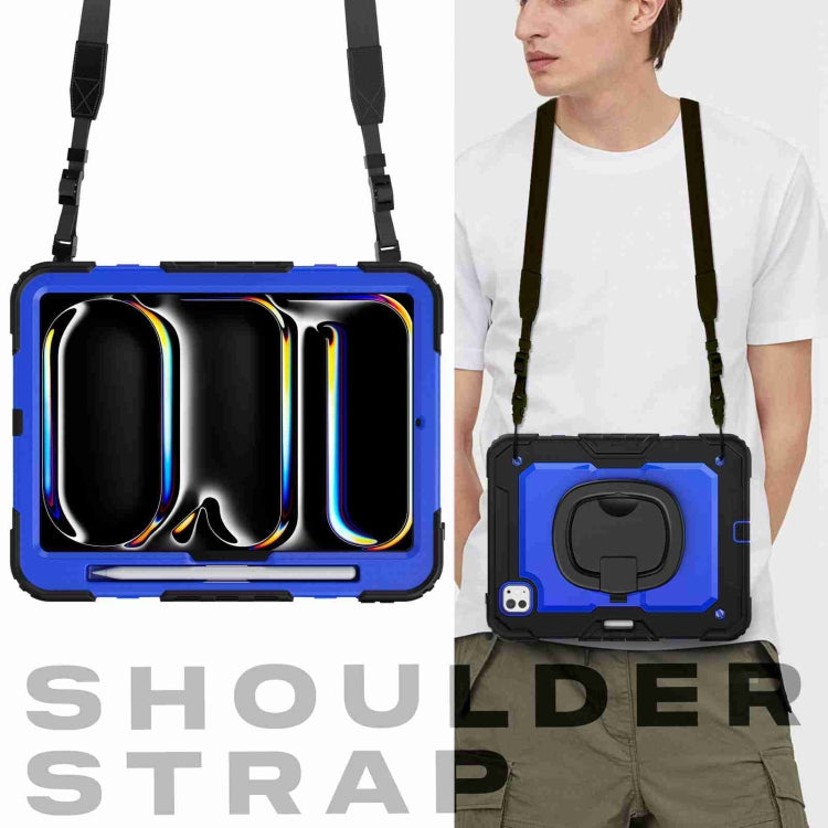 For iPad Pro 11 2025 / 2024 Handle Silicone Hydric PC Tablet Case with Shoulder Strap(Dark Blue PC) by buy2fix