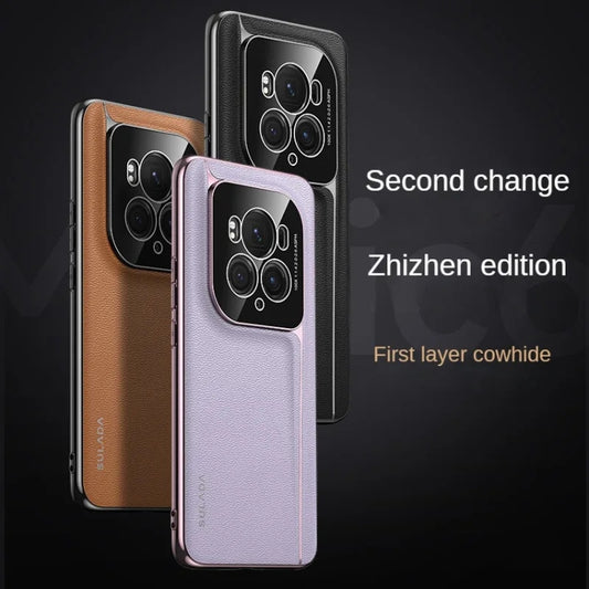 For Honor Magic6 SULADA Frameless Top Layer Cowhide Leather + PC Phone Case(Purple) by SULADA