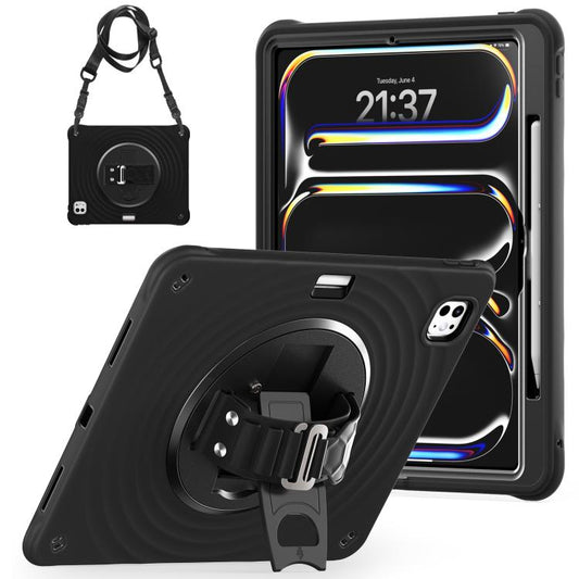 For iPad Pro 13 2024 Rotation Holder Silicone Hybrid PC Tablet Case(Black) - iPad Pro 13 2024 Cases by buy2fix | Online Shopping UK | buy2fix