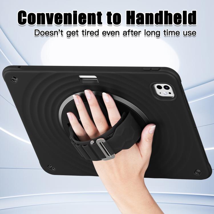 For iPad Pro 13 2024 Rotation Holder Silicone Hybrid PC Tablet Case(Black) - iPad Pro 13 2024 Cases by buy2fix | Online Shopping UK | buy2fix