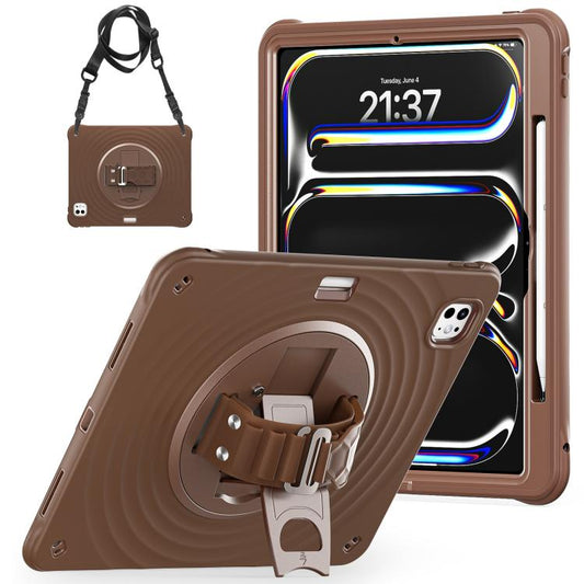 For iPad Pro 13 2024 Rotation Holder Silicone Hybrid PC Tablet Case(Chocolate) - iPad Pro 13 2024 Cases by buy2fix | Online Shopping UK | buy2fix