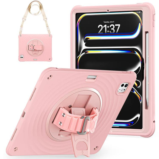 For iPad Pro 13 2024 Rotation Holder Silicone Hybrid PC Tablet Case(Pink) - iPad Pro 13 2024 Cases by buy2fix | Online Shopping UK | buy2fix