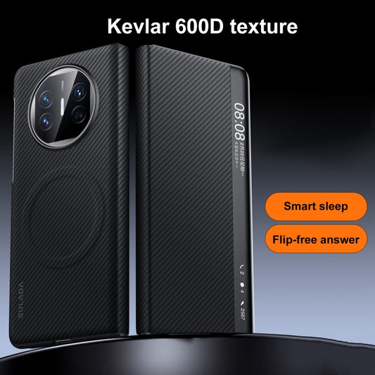 For Huawei Mate X3 SULADA Kevlar 600D Texture Smart Window Leather Phone Case(Black) - Huawei Cases by SULADA | Online Shopping UK | buy2fix
