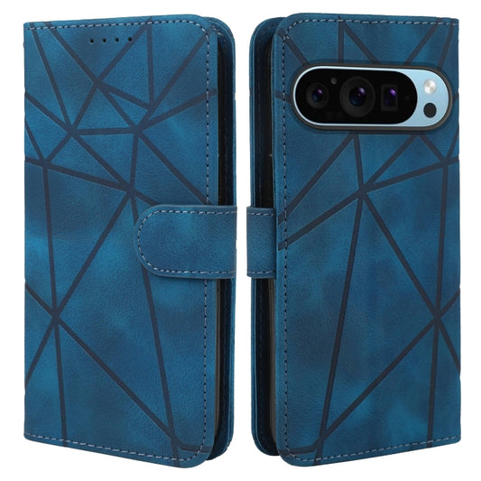 For Google Pixel 9 / 9 Pro Skin Feel Geometric Lines Leather Phone Case(Blue) by buy2fix