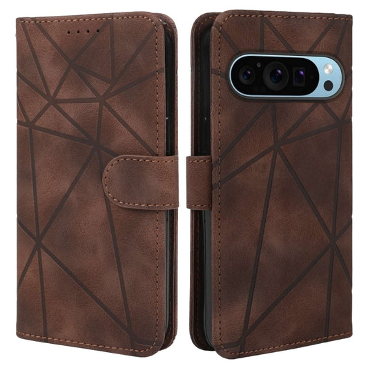For Google Pixel 9 Pro XL Skin Feel Geometric Lines Leather Phone Case(Brown) by buy2fix