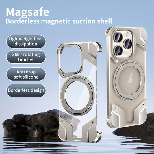 For iPhone 15 Borderless MagSafe Rotating Holder Transparent Phone(Silver) - iPhone 15 Cases by buy2fix | Online Shopping UK | buy2fix