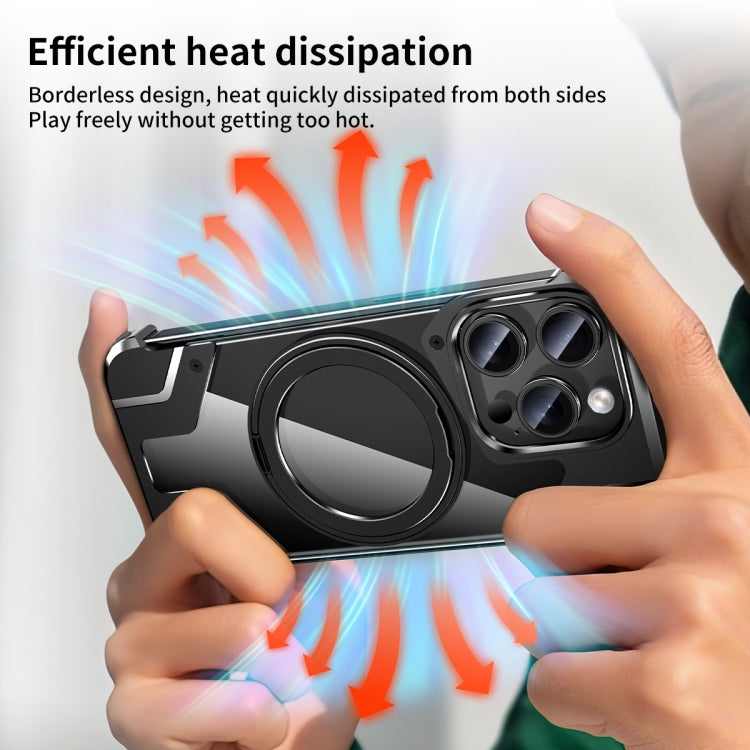 For iPhone 14 Pro Borderless MagSafe Rotating Holder Transparent Phone(Black) by buy2fix