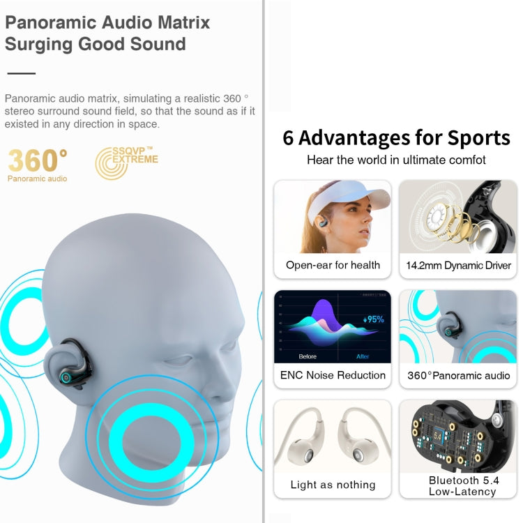 Hileo HI76 Sport Air Conduction Bluetooth Noise Reduction Headphones(Black) by Hileo