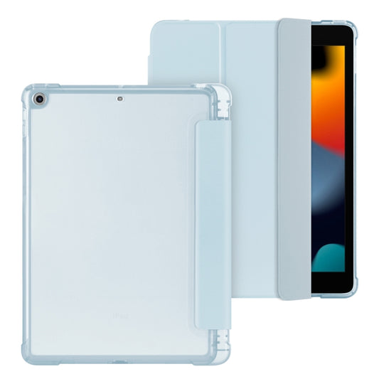 For iPad 10.2 2021 / 2020 / 2019 Tri-fold Holder TPU Cover Frosted Leather Smart Tablet Case withh Pen Slot(Sky Blue) - iPad 10.2 Cases by buy2fix | Online Shopping UK | buy2fix
