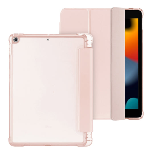 For iPad 10.2 2021 / 2020 / 2019 Tri-fold Holder TPU Cover Frosted Leather Smart Tablet Case withh Pen Slot(Rose Gold) - iPad 10.2 Cases by buy2fix | Online Shopping UK | buy2fix