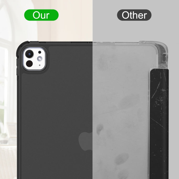 For iPad Pro 11 2025 / 2024 Tri-fold Holder TPU Cover Frosted Leather Smart Tablet Case withh Pen Slot(Black) by buy2fix