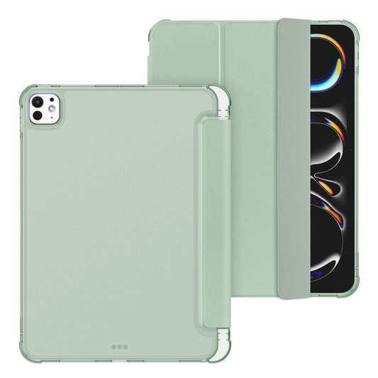 For iPad Pro 11 2025 / 2024 Tri-fold Holder TPU Cover Frosted Leather Smart Tablet Case withh Pen Slot(Matcha Green) by buy2fix