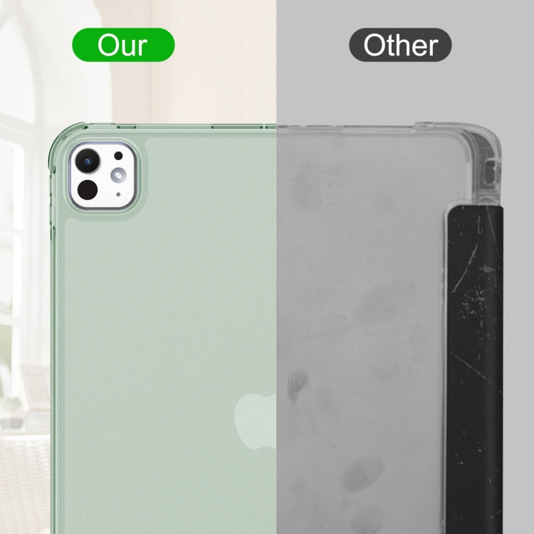 For iPad Pro 11 2025 / 2024 Tri-fold Holder TPU Cover Frosted Leather Smart Tablet Case withh Pen Slot(Matcha Green) by buy2fix