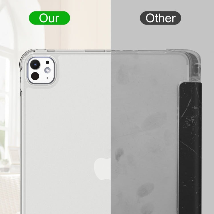 For iPad Pro 11 2025 / 2024 Tri-fold Holder TPU Cover Frosted Leather Smart Tablet Case withh Pen Slot(Grey) by buy2fix