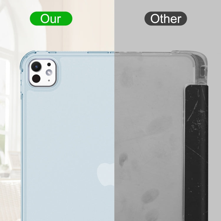 For iPad Pro 11 2025 / 2024 Tri-fold Holder TPU Cover Frosted Leather Smart Tablet Case withh Pen Slot(Sky Blue) by buy2fix