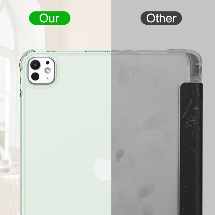 For iPad Pro 11 2025 / 2024 Tri-fold Holder TPU Cover Frosted Leather Smart Tablet Case withh Pen Slot(Light Green) by buy2fix