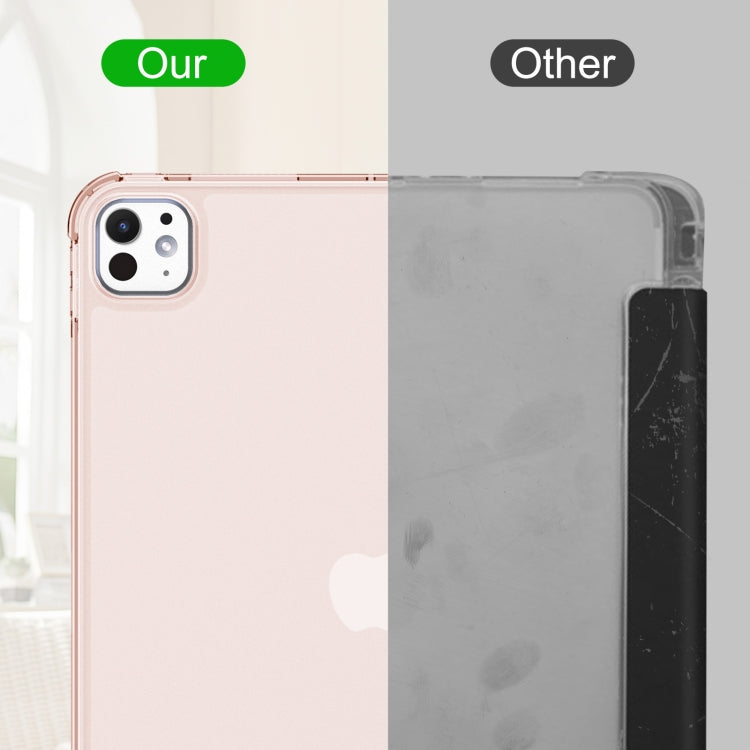 For iPad Pro 11 2025 / 2024 Tri-fold Holder TPU Cover Frosted Leather Smart Tablet Case withh Pen Slot(Rose Gold) by buy2fix