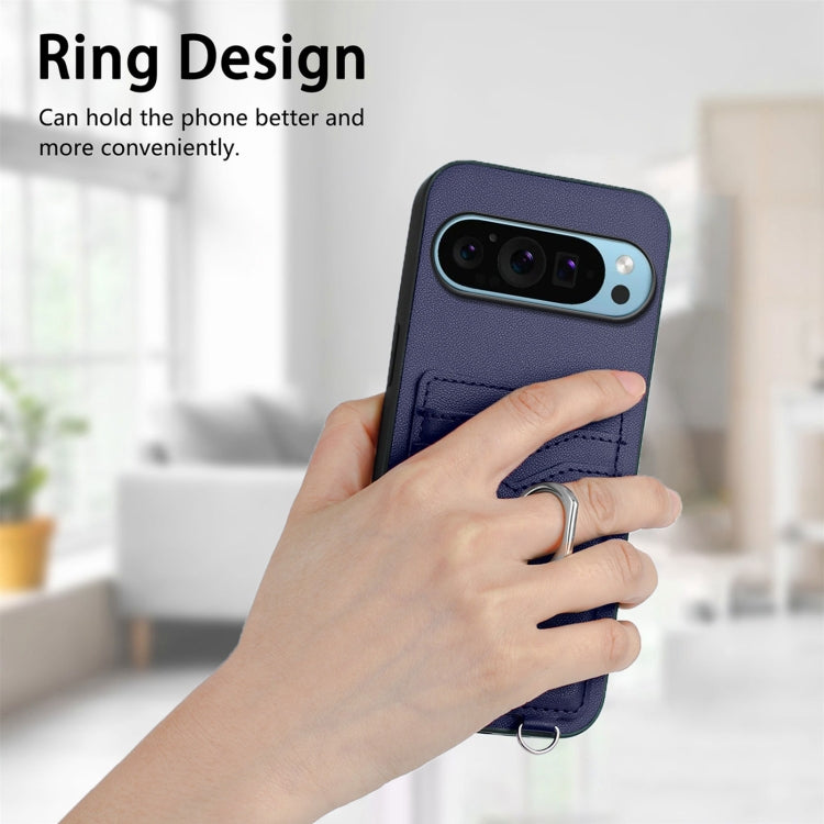 For Google Pixel 9 / 9 Pro R20 Ring Card Holder Phone Case(Blue) by buy2fix