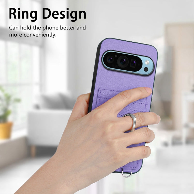 For Google Pixel 9 / 9 Pro R20 Ring Card Holder Phone Case(Purple) by buy2fix