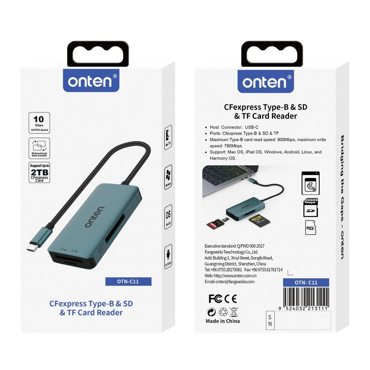 Onten C11 3 in 1 USB-C / Type-C to CFepress Type-B & SD & TF Card Reader(Pine Green) by Onten