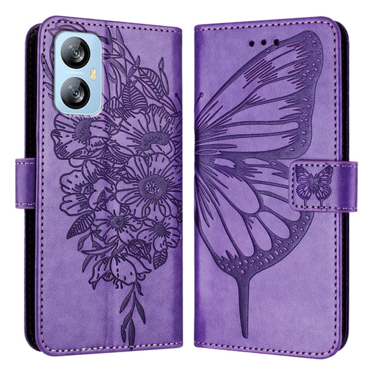 For Blackview A52 Embossed Butterfly Leather Phone Case(Purple) by buy2fix