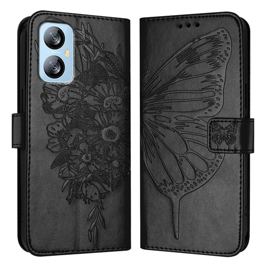 For Blackview A52 Embossed Butterfly Leather Phone Case(Black) by buy2fix