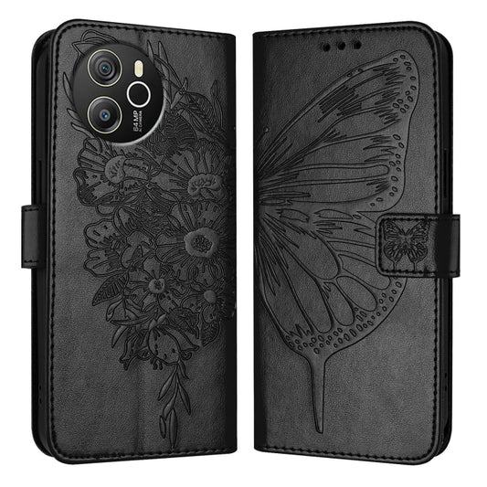 For Blackview Shark 8 Embossed Butterfly Leather Phone Case(Black) by buy2fix