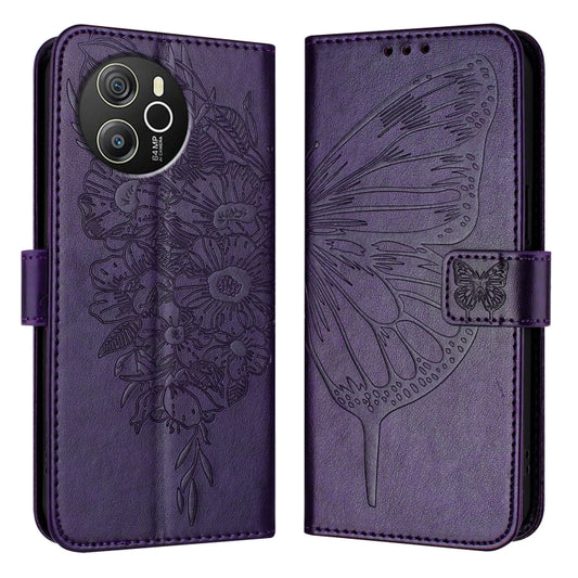 For Blackview Shark 8 Embossed Butterfly Leather Phone Case(Dark Purple) by buy2fix