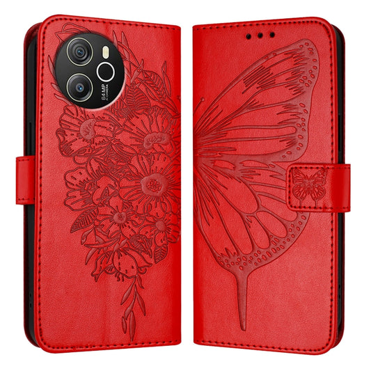 For Blackview Shark 8 Embossed Butterfly Leather Phone Case(Red) by buy2fix