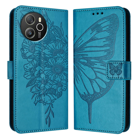 For Blackview Shark 8 Embossed Butterfly Leather Phone Case(Blue) by buy2fix