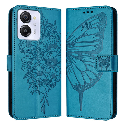 For Blackview Color 8 Embossed Butterfly Leather Phone Case(Blue) by buy2fix