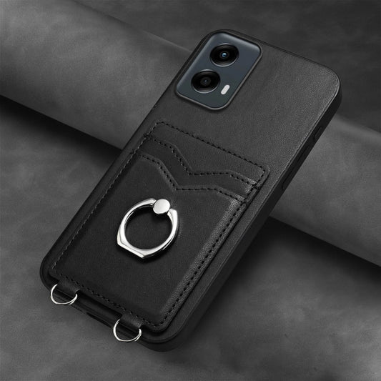 For Motorola Moto G Play 2024 5G R20 Ring Card Holder Phone Case(Black) by buy2fix