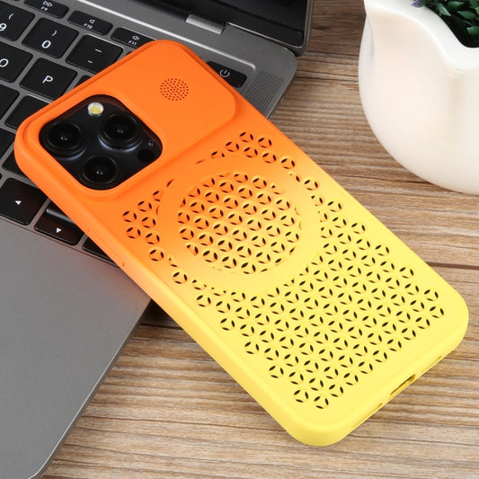 For iPhone 15 Pro Max Gradient Color Honeycomb Aromatherapy MagSafe Phone Case(Orange Yellow) by buy2fix