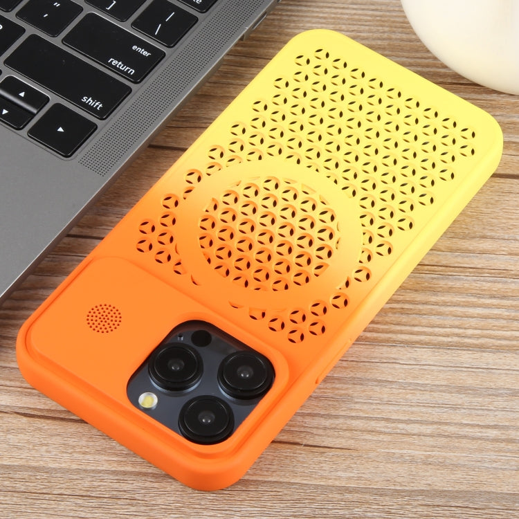 For iPhone 15 Pro Gradient Color Honeycomb Aromatherapy MagSafe Phone Case(Orange Yellow) by buy2fix
