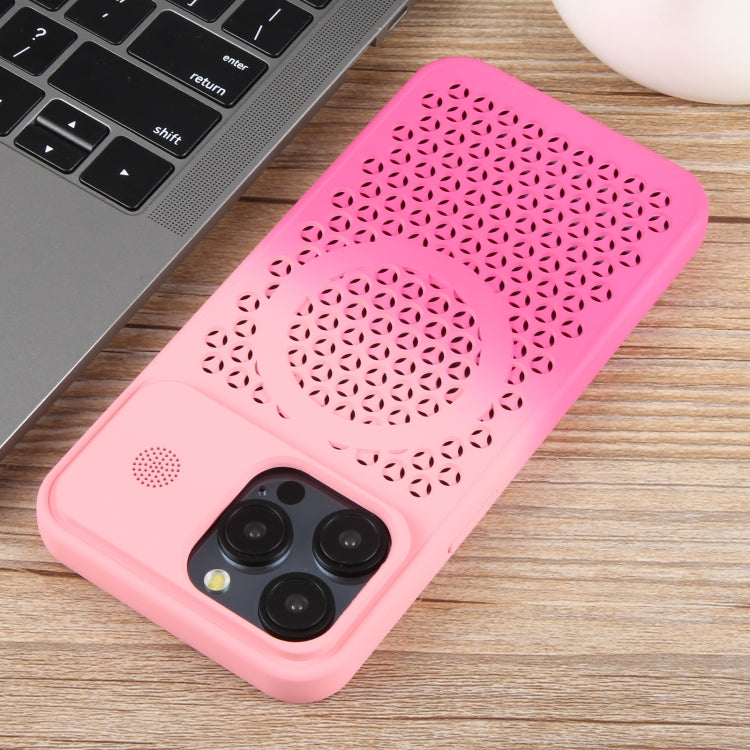 For iPhone 15 Pro Gradient Color Honeycomb Aromatherapy MagSafe Phone Case(Pink+Rose Red) by buy2fix