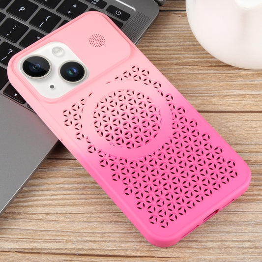 For iPhone 15 Plus Gradient Color Honeycomb Aromatherapy MagSafe Phone Case(Pink+Rose Red) by buy2fix