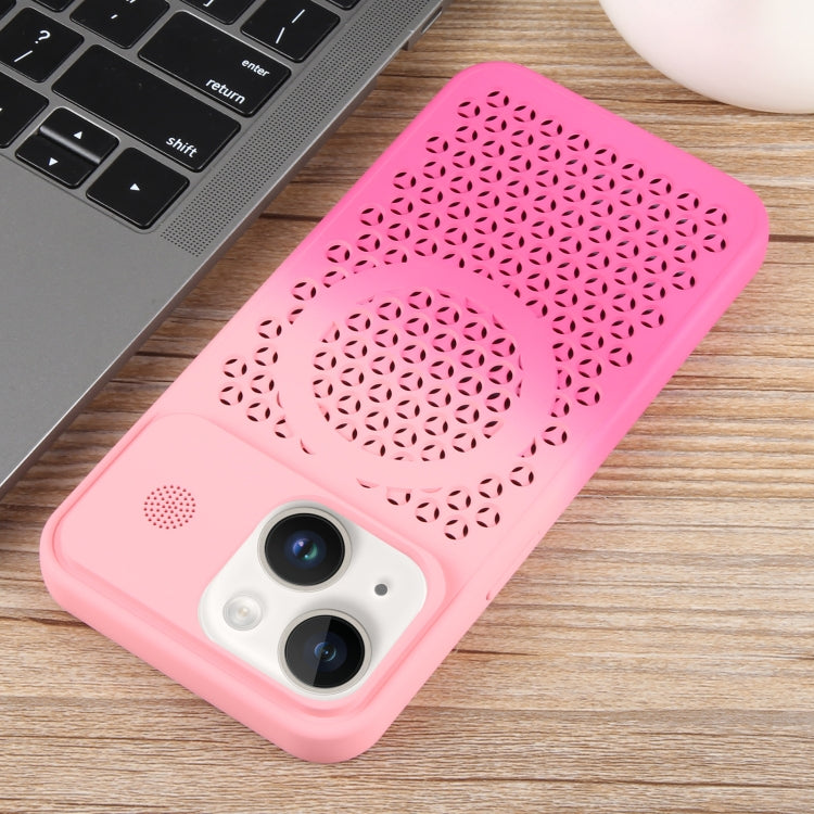 For iPhone 15 Plus Gradient Color Honeycomb Aromatherapy MagSafe Phone Case(Pink+Rose Red) by buy2fix