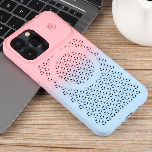 For iPhone 14 Pro Gradient Color Honeycomb Aromatherapy MagSafe Phone Case(Pink Blue) by buy2fix
