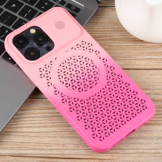 For iPhone 14 Pro Max Gradient Color Honeycomb Aromatherapy MagSafe Phone Case(Pink+Rose Red) by buy2fix