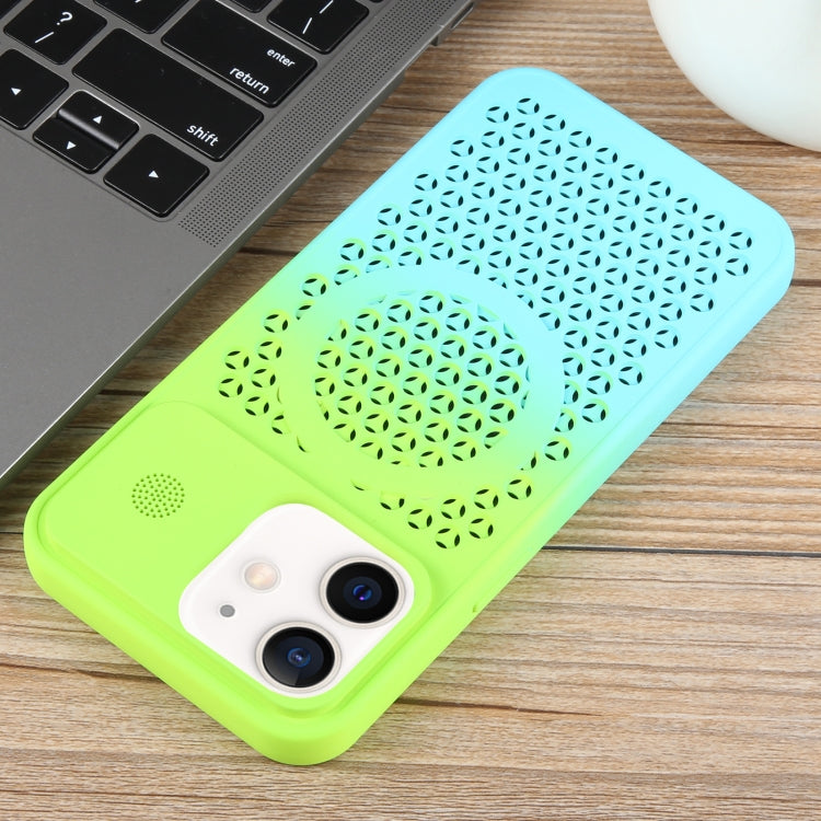 For iPhone 12 Gradient Color Honeycomb Aromatherapy MagSafe Phone Case(Green Blue) by buy2fix