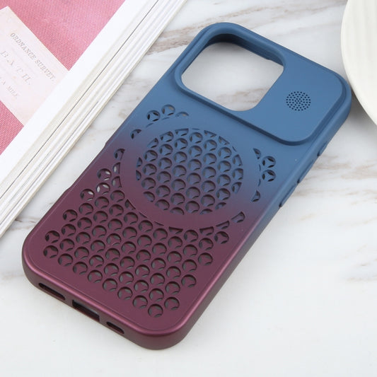 For iPhone 16 Pro Max Gradient Color Honeycomb Aromatherapy MagSafe Phone Case(Blue Red) by buy2fix