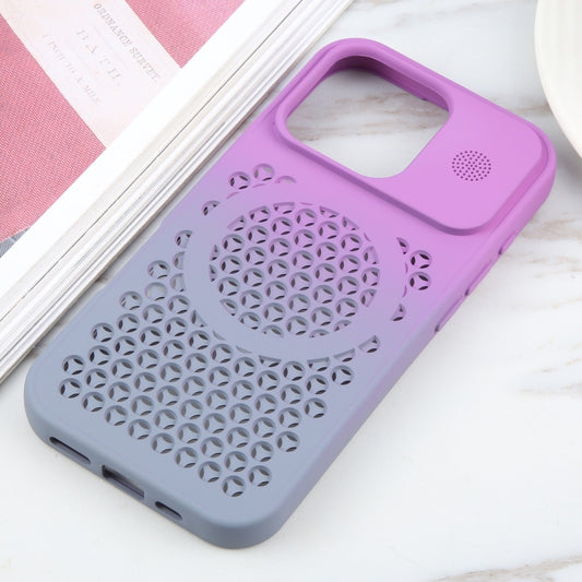 For iPhone 16 Pro Max Gradient Color Honeycomb Aromatherapy MagSafe Phone Case(Purple Grey) by buy2fix